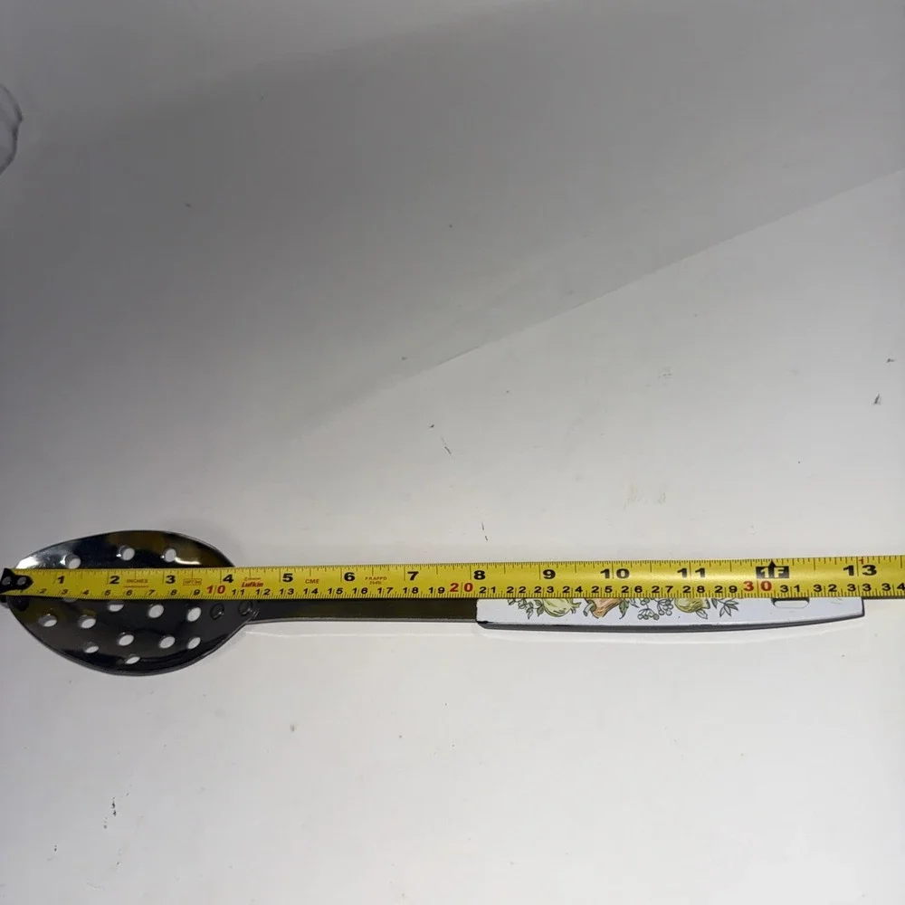 Vintage Stainless Steel slotted spoon Onion Mushroom Pepper Plastic Handle MCM